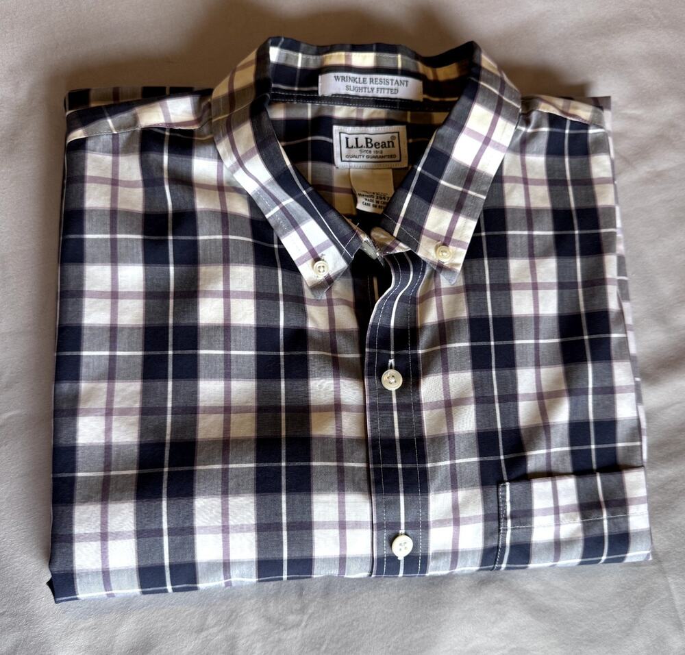 Men's L.L.BEAN plaid button down violet wrinkle resistant